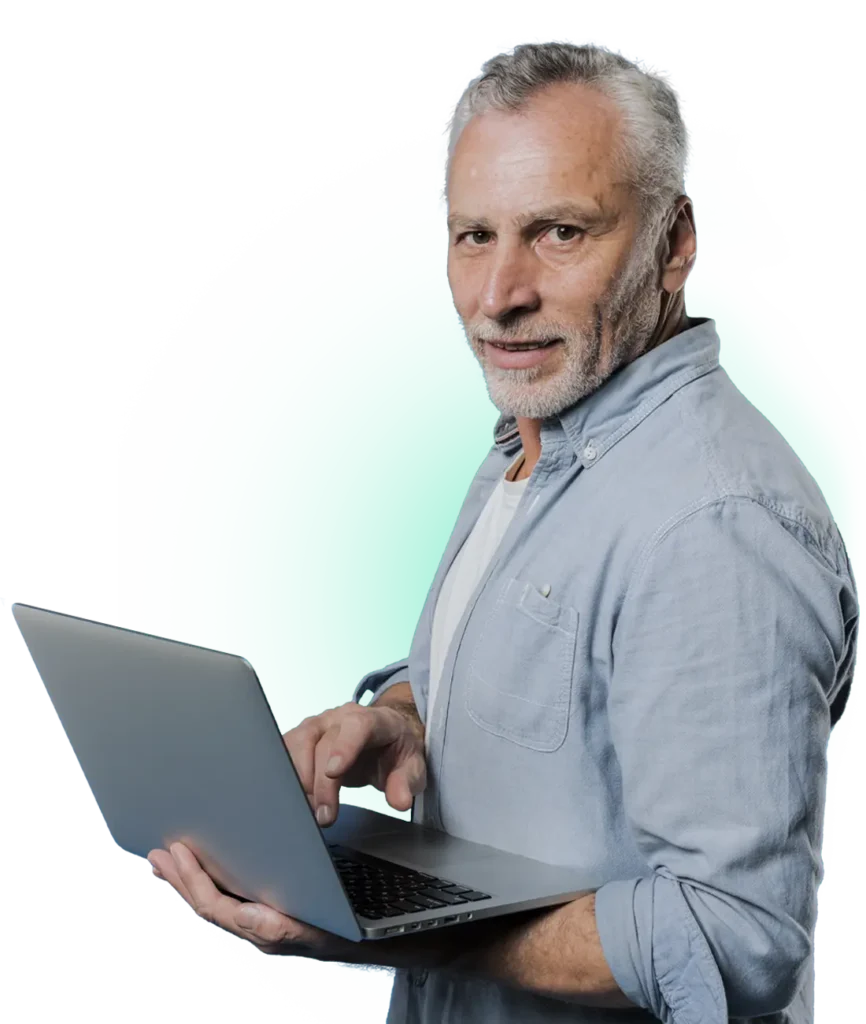 Gestor de temporada com notebook